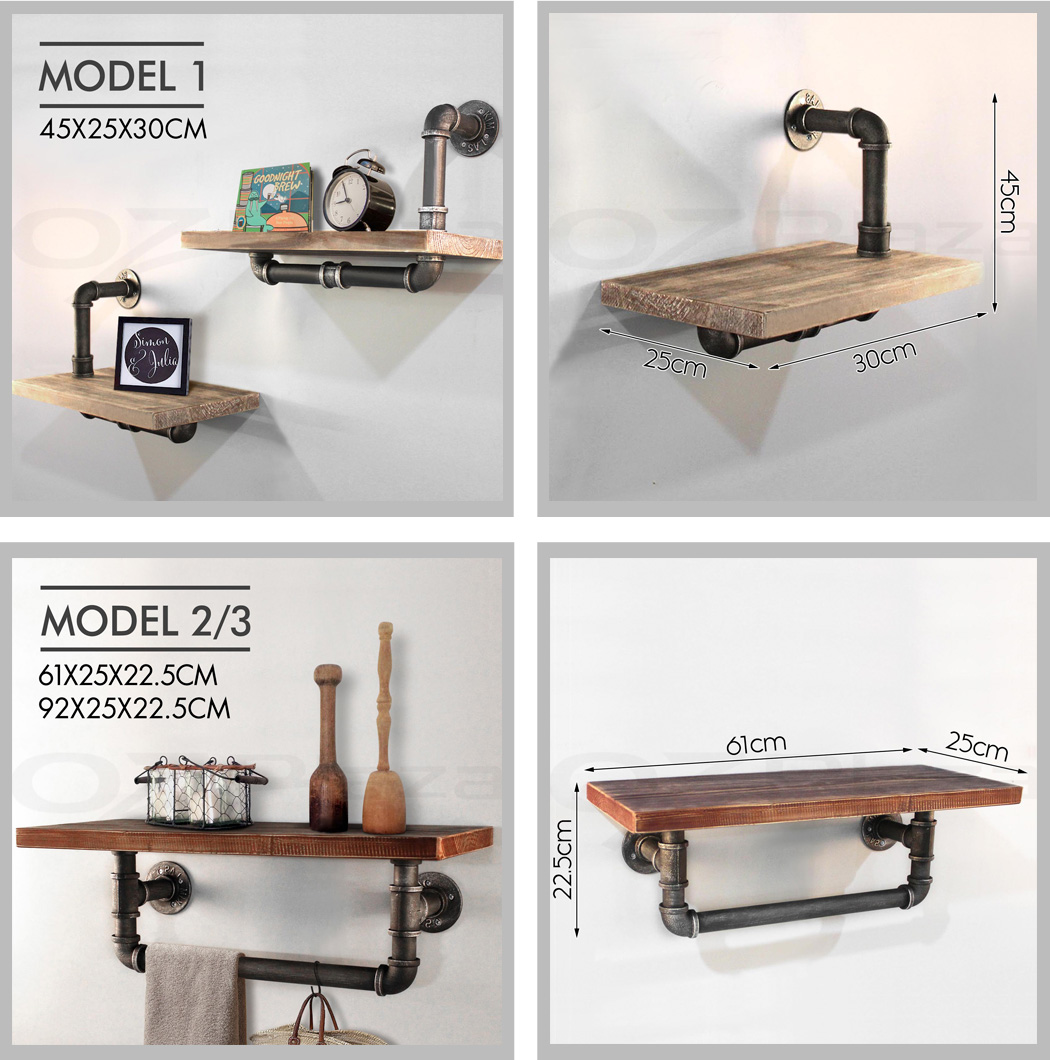 Rustic Industrial DIY Pipe Shelf Storage Vintage Wooden Floating