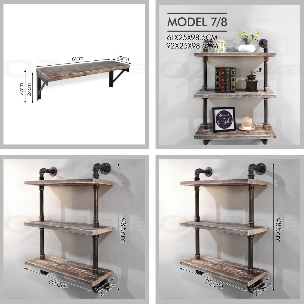 Rustic Industrial DIY Pipe Shelf Storage Vintage Wooden Floating
