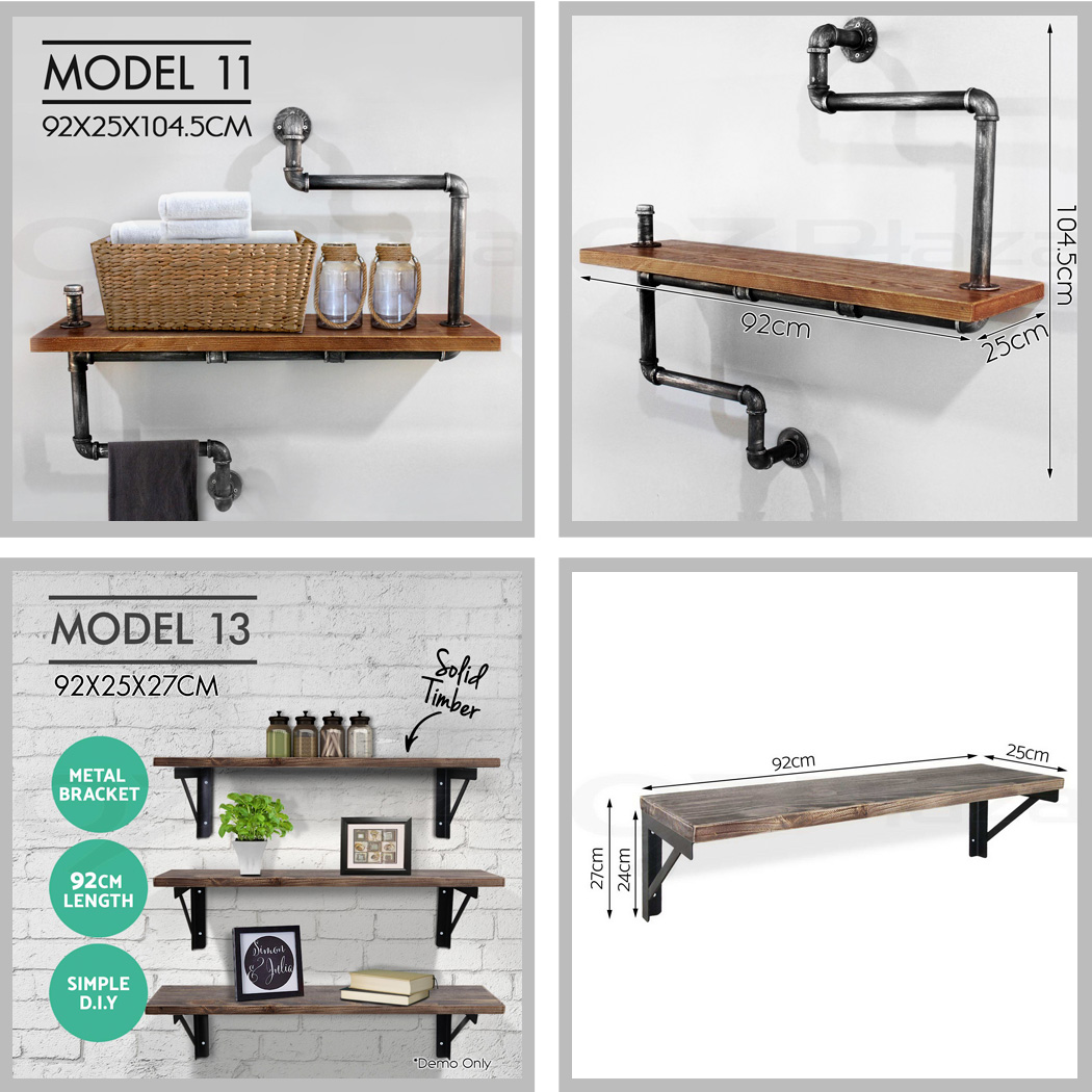 Rustic Industrial DIY Pipe Shelf Storage Vintage Wooden Floating