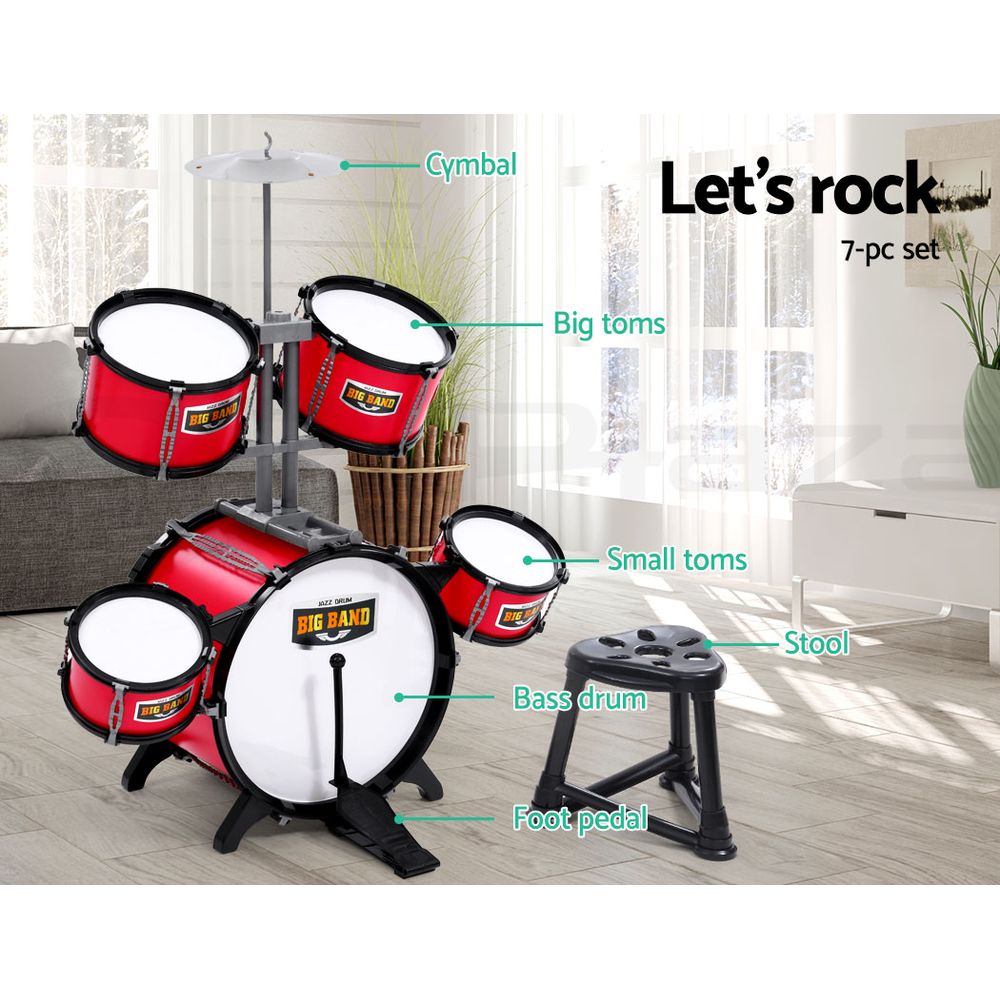 Keezi Kids Drum Set Pretend Play Kit Children Mini Band Play Drums Music Toys - Picture 14 of 33