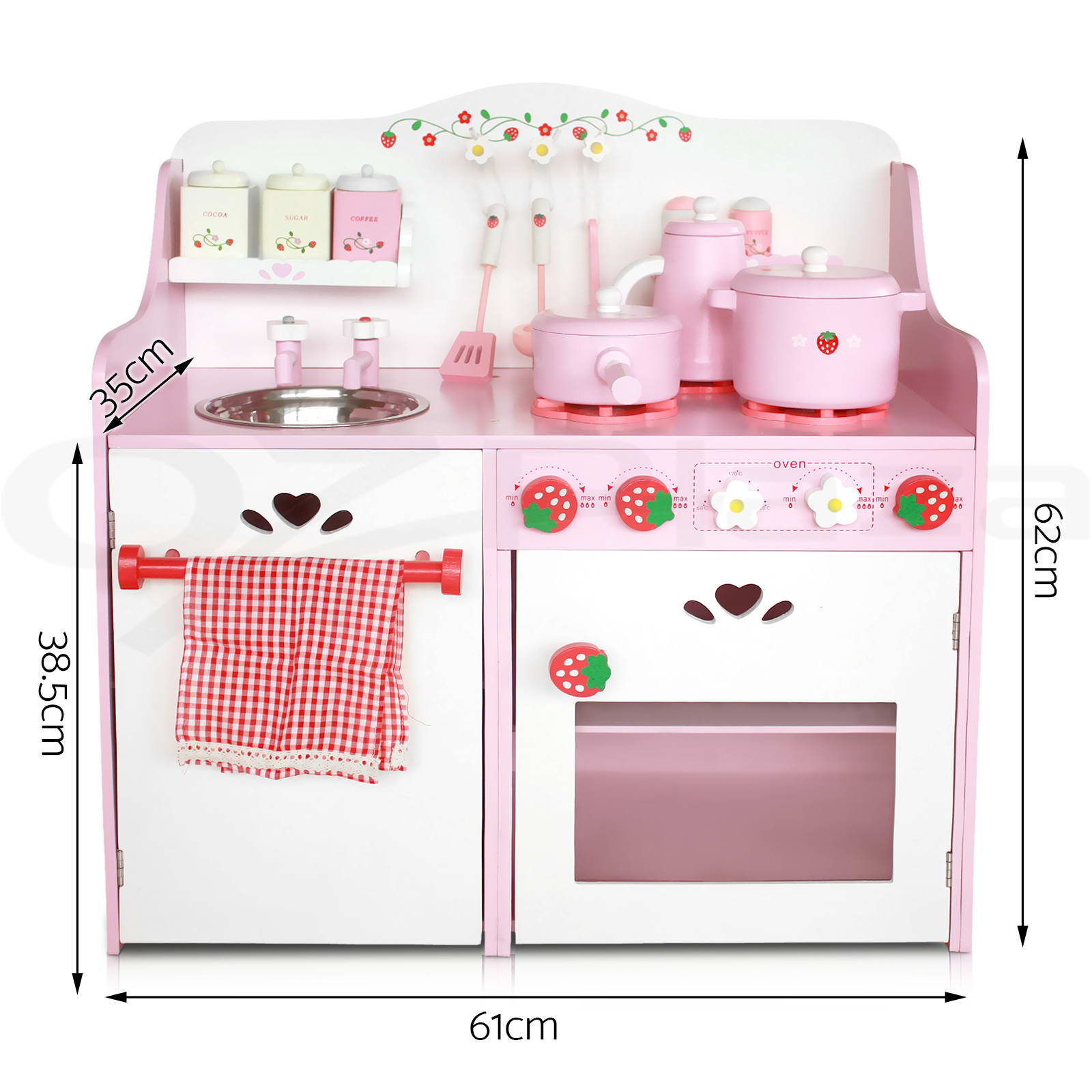 pink wooden cooking set