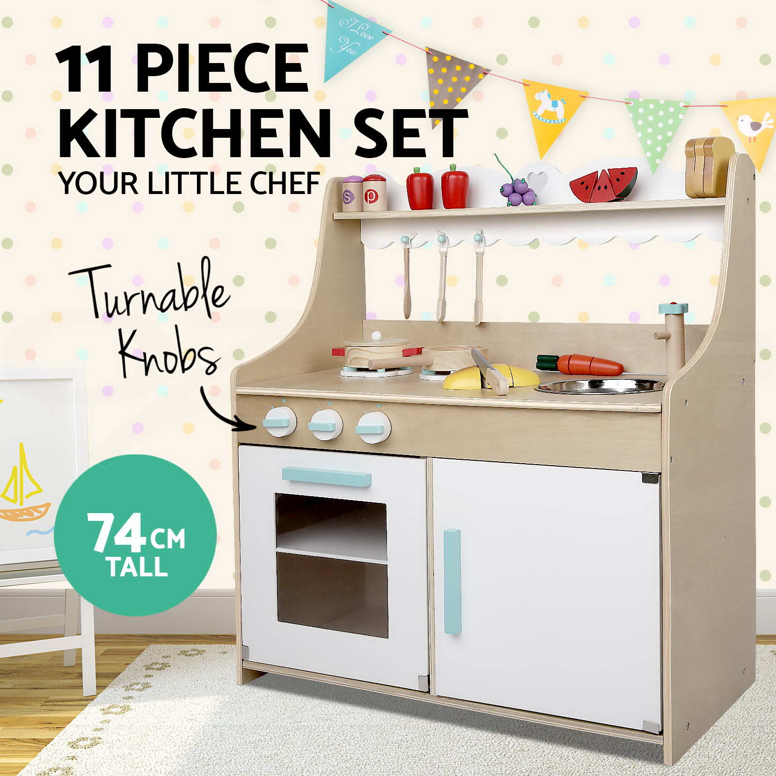 Keezi Kids Wooden Pretend Play Kitchen Set Toy Toddler Keezi Kids Wooden Pretend Play Kitchen Set Toy Toddler