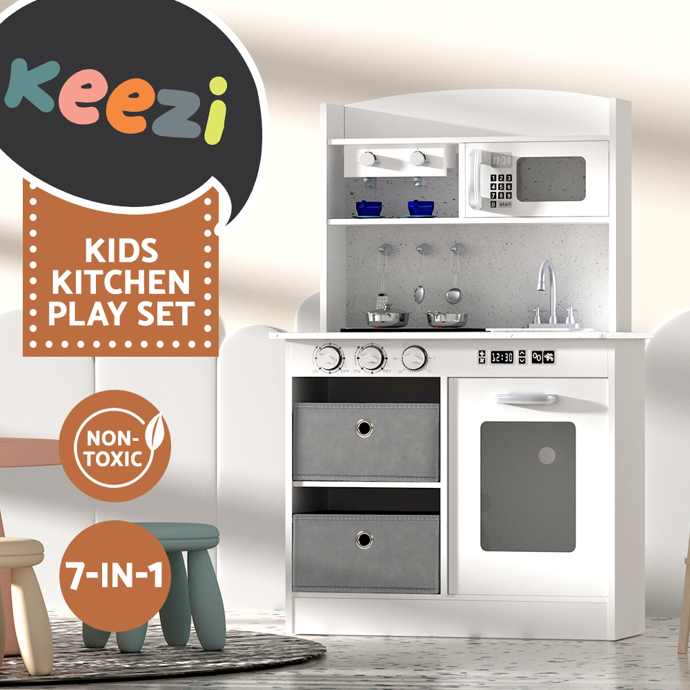 Keezi Kids Kitchen Pretend Play Sets Wooden Toys Children Utensils Cooking Set - Picture 59 of 68