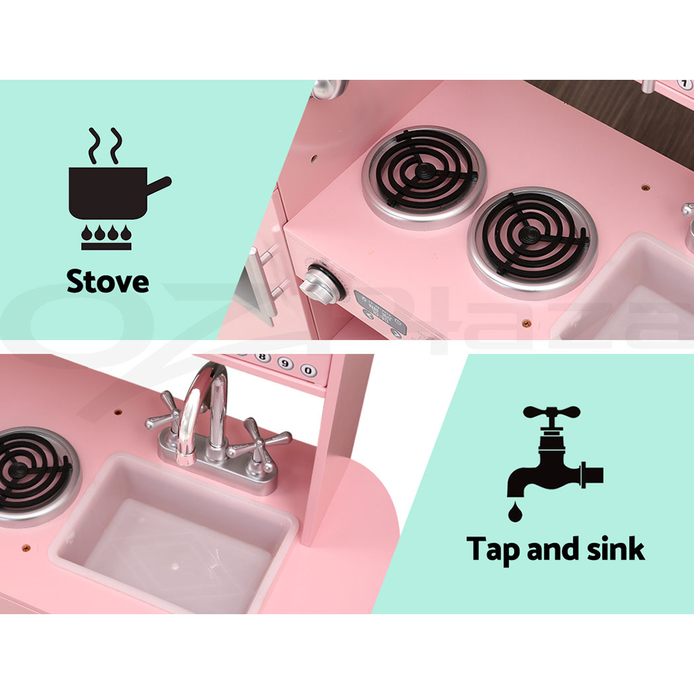 Keezi Kids Kitchen Set Pretend Play Wooden Toys Cooking Childrens Food