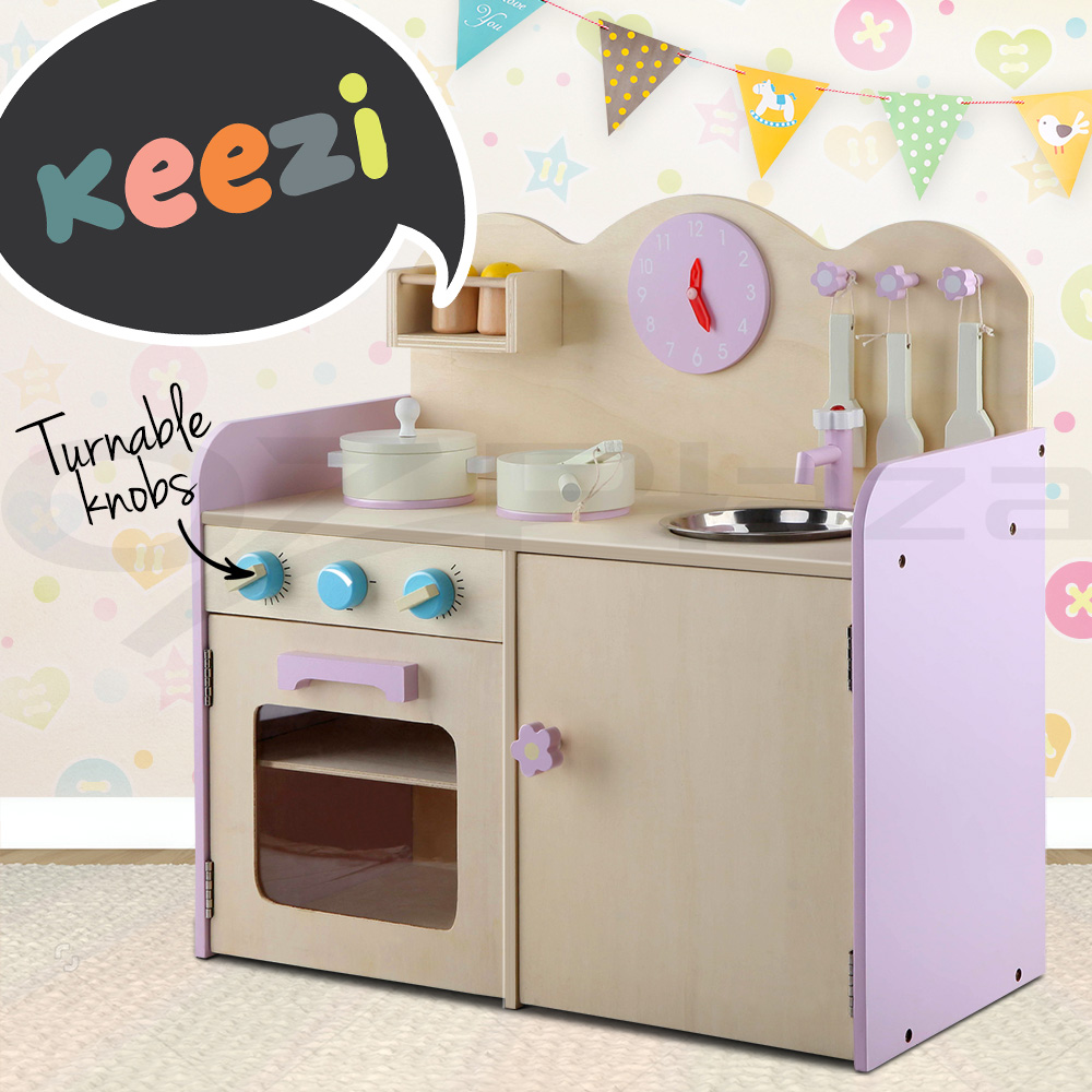 Keezi Wooden Kitchen Pretend Play Set Toy Kids Toddlers Home Keezi Wooden Kitchen Pretend Play Set Toy Kids