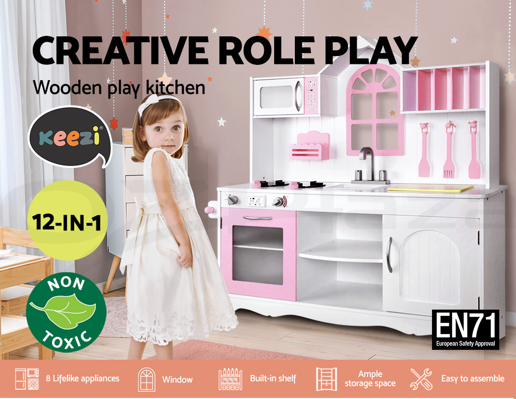 Kids Wooden Kitchen Pretend Play Set Toy Children Cooking ...