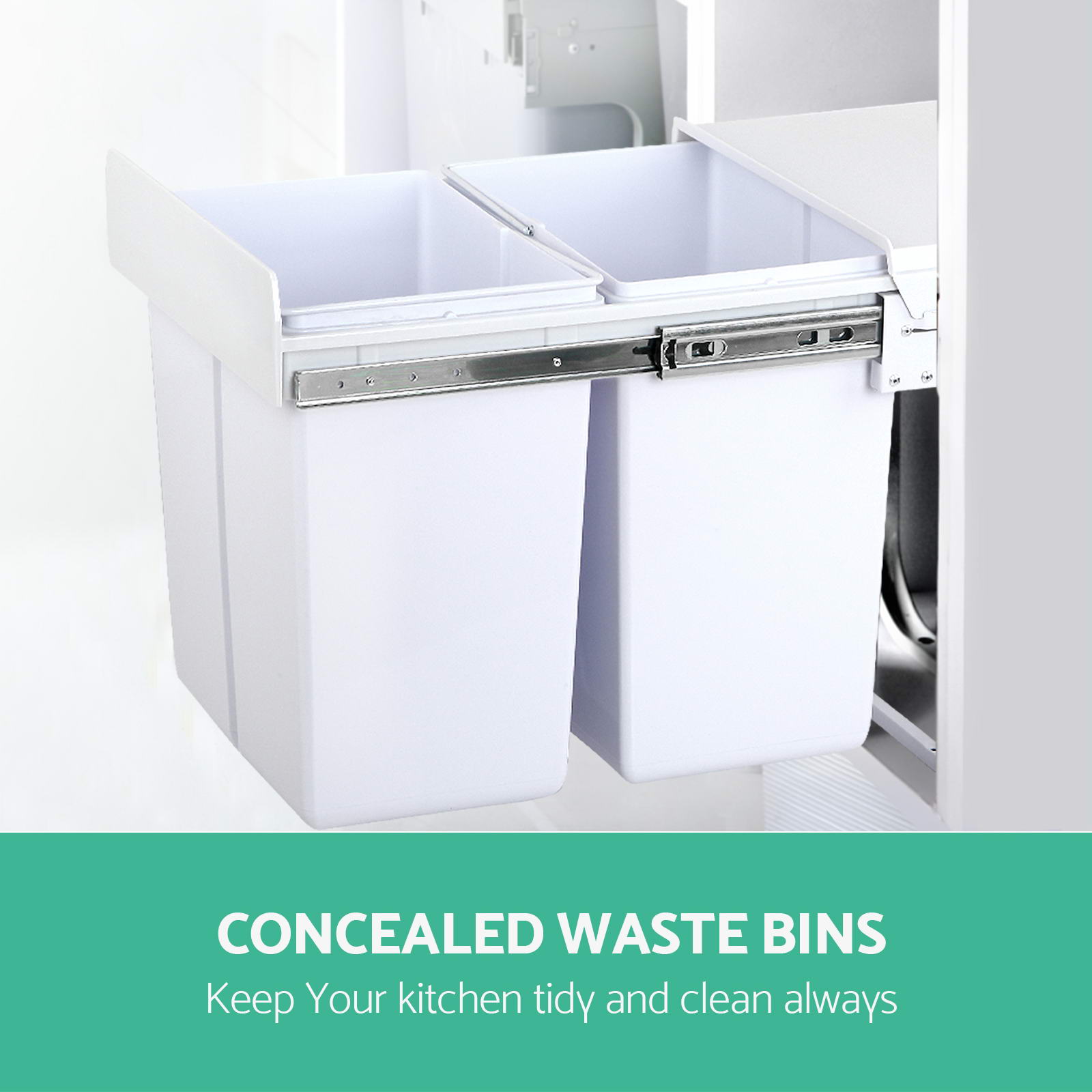 Cefito Pull Out Bin Kitchen Slide Out Rubbish Waste Basket Twin