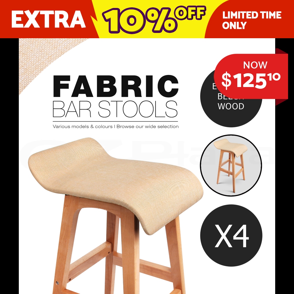 4x Wooden Bar Stools Kitchen Barstool Fabric Foam Seat Dining Chairs Image Is Loading 4x Wooden Bar Stools Kitchen Barstool Fabric Foam