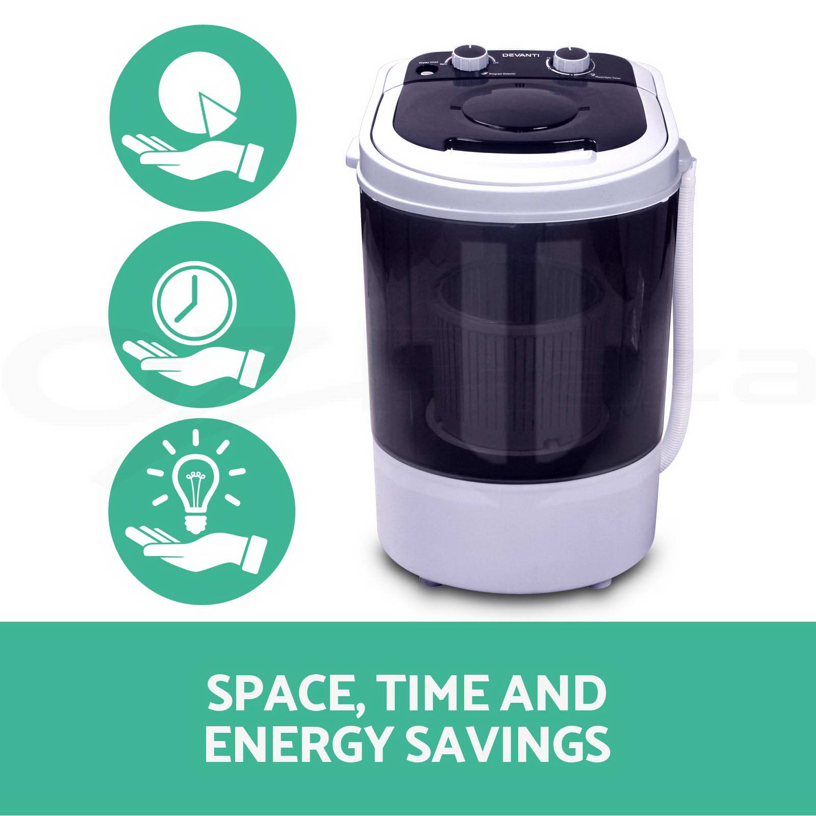 Devanti Mini Portable Washing Machine Top Load Loader Spin Camp Caravan