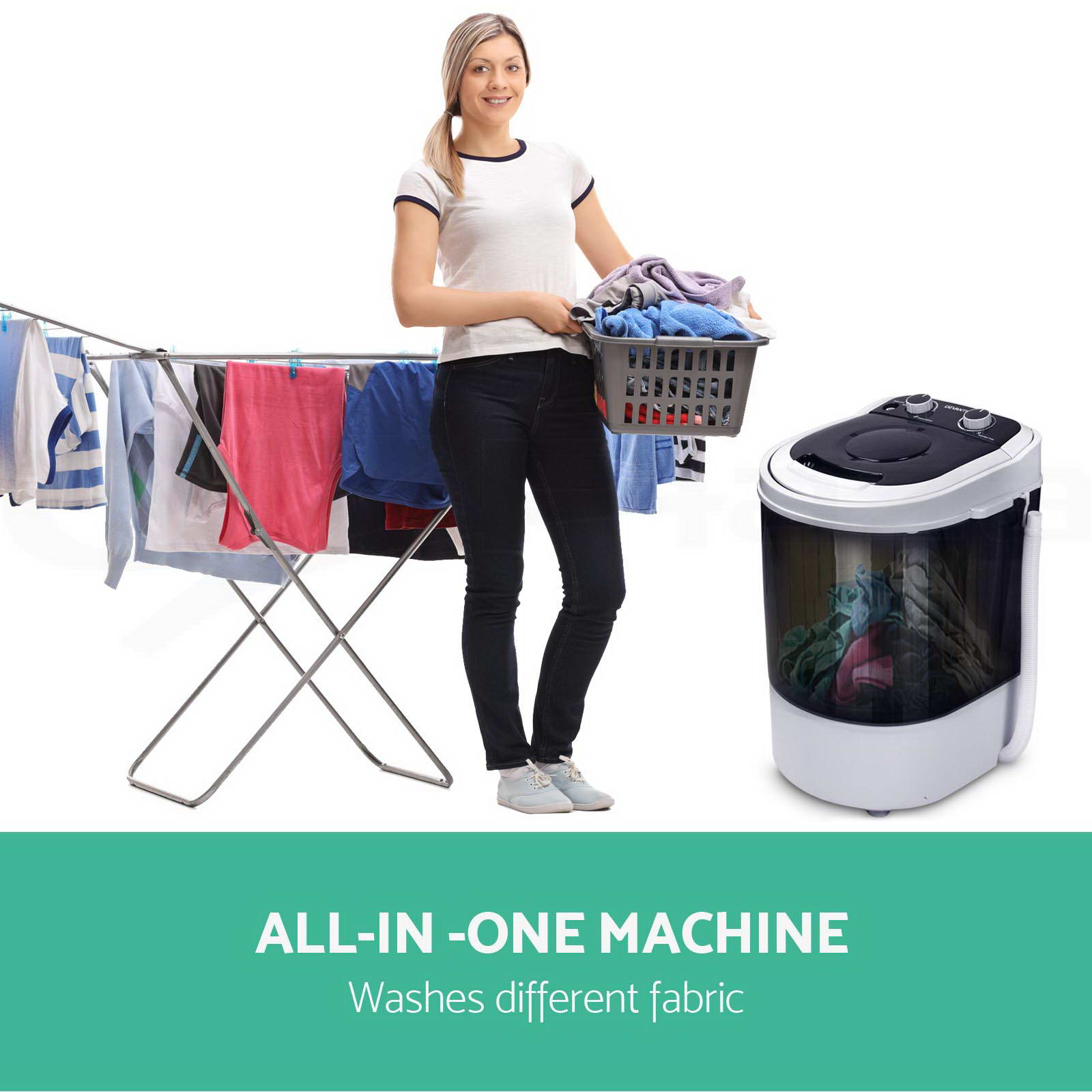 Devanti Mini Portable Washing Machine Top Load Loader Spin Camp Caravan