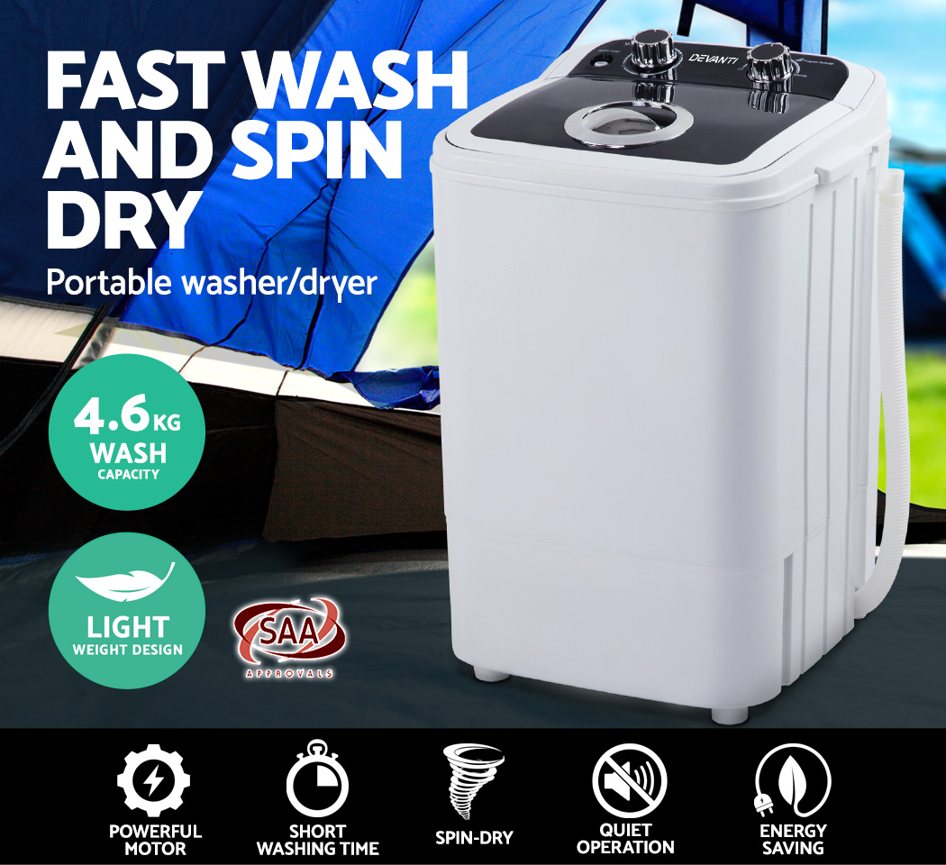 Devanti 4.6KG Mini Outdoor Portable Washing Machine Top Load Spin Camp