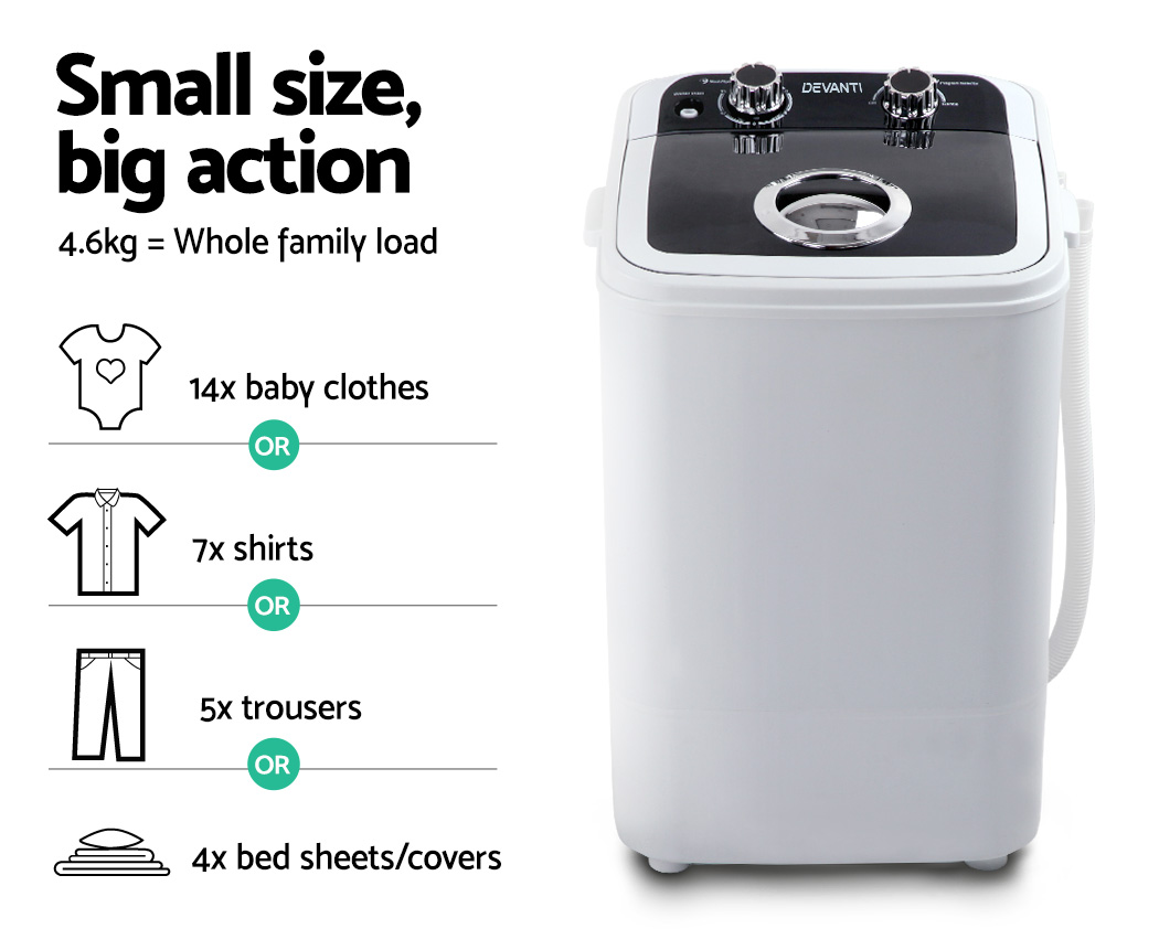 Devanti 4.6KG Mini Outdoor Portable Washing Machine Top Load Spin Camp