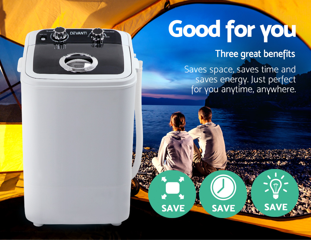 Devanti 4.6KG Mini Outdoor Portable Washing Machine Top Load Spin Camp