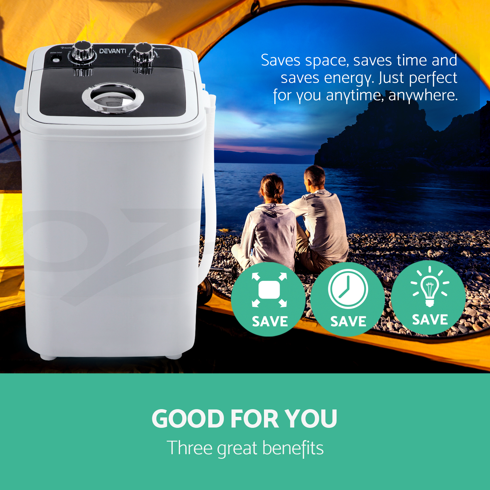 Devanti 4.6KG Mini Outdoor Portable Washing Machine Top Load Spin Camp