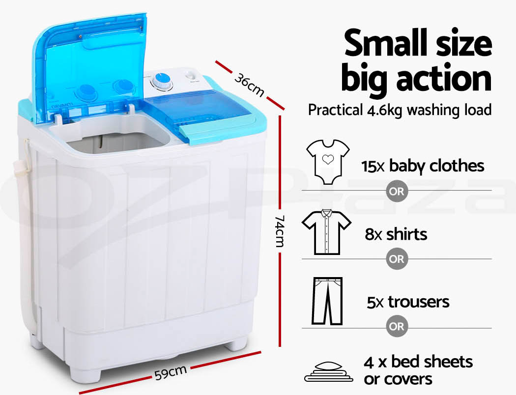 DEVANTi 5KG Portable Washing Machine Twin Tub Top Loader Camping