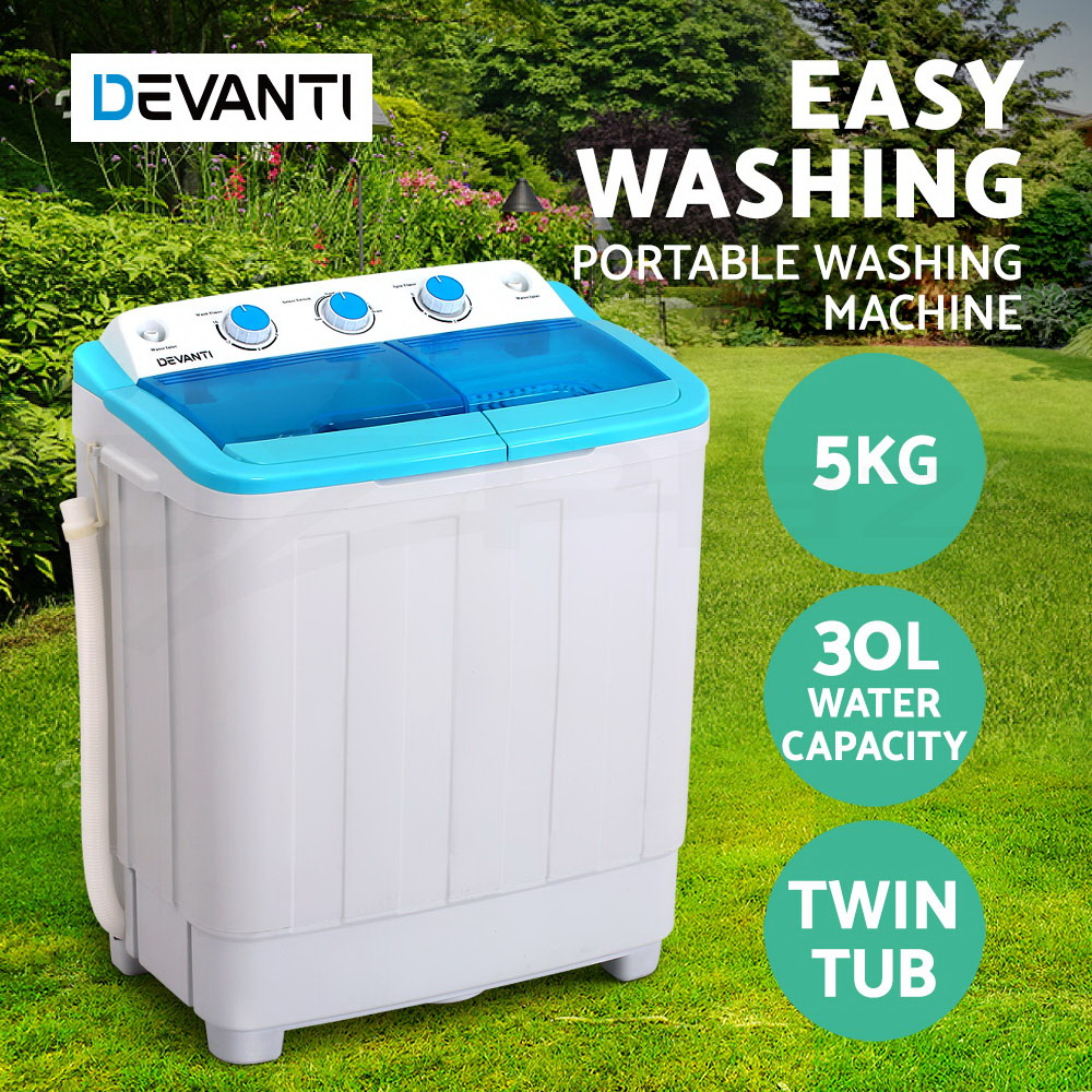 Devanti Mini Washing Machine Portable Twin Tub Caravan Camping Top Load