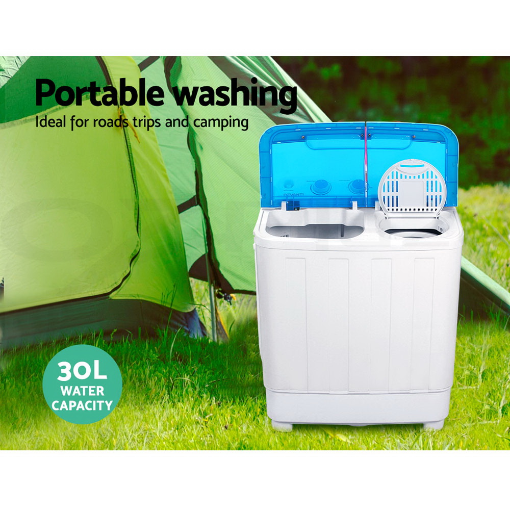 Devanti Mini Washing Machine Portable Twin Tub Caravan Camping Top Load