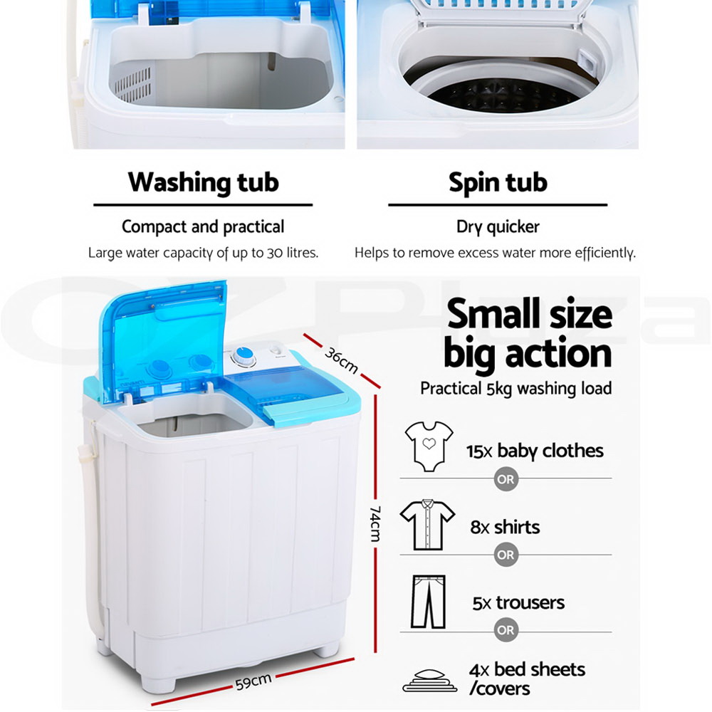 Devanti Mini Washing Machine Portable Twin Tub Caravan Camping Top Load