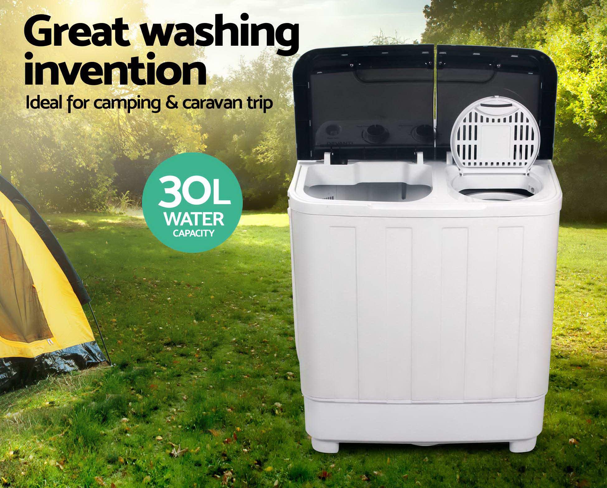 Devanti 5kg Mini Portable Washing Machine Twin Tub Spin Camping Caravan