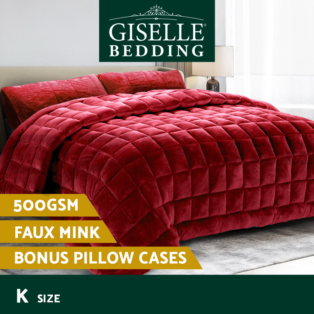 Giselle Faux Mink Quilt Throw Blanket Plush Queen King SK Comforter Winter Warm - Picture 15 of 20
