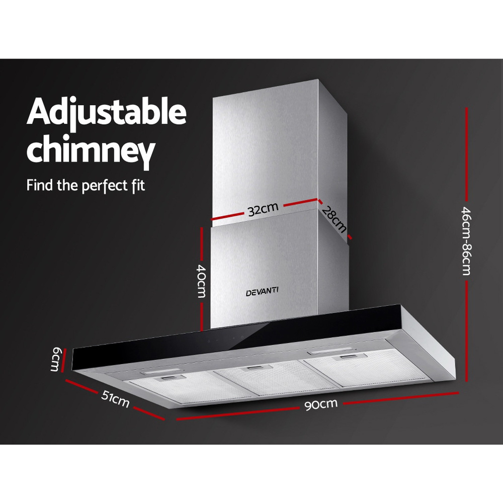 Devanti Range Hood Rangehood 900mm 600mm Kitchen Canopy Filter Stainless Steel - Picture 15 of 17
