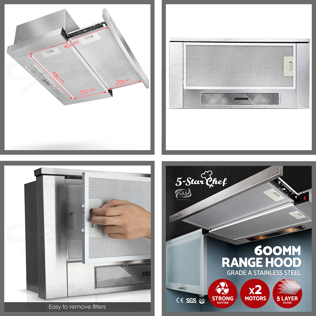5 Star Chef Rangehood Range Hood Stainless Steel Kitchen Canopy 60cm 600mm