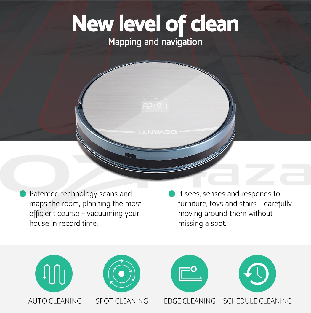 Devanti Automatic Robot Robotic Vacuum Cleaner Carpet Floor Dry Wet Mop