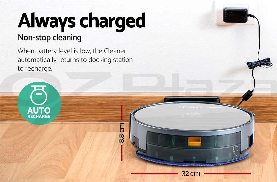 Devanti Automatic Robot Robotic Vacuum Cleaner Carpet Floor Dry Wet Mop