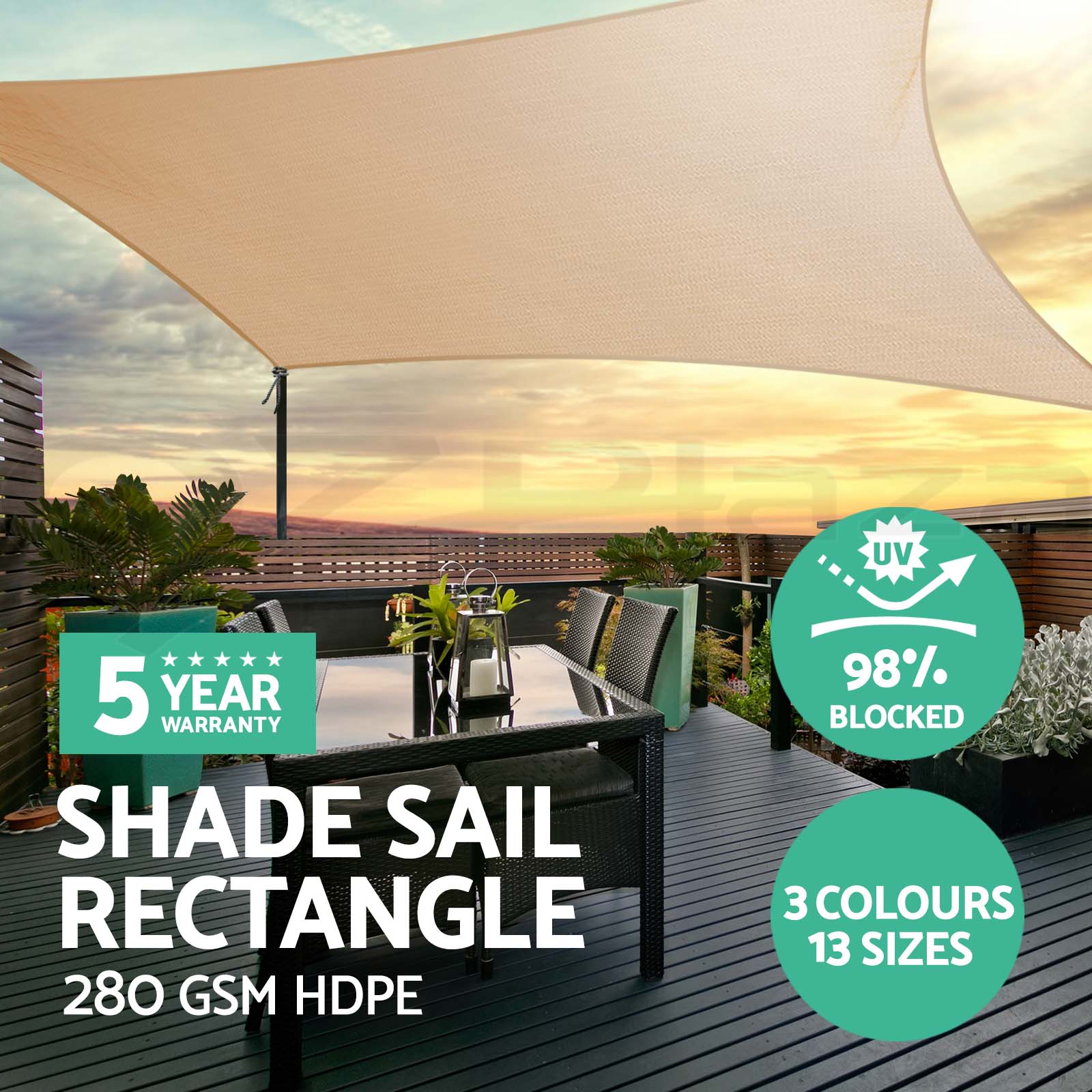Instahut Shade Sail Cloth Rectangle Sun Awning Shadecloth Heavy Canopy