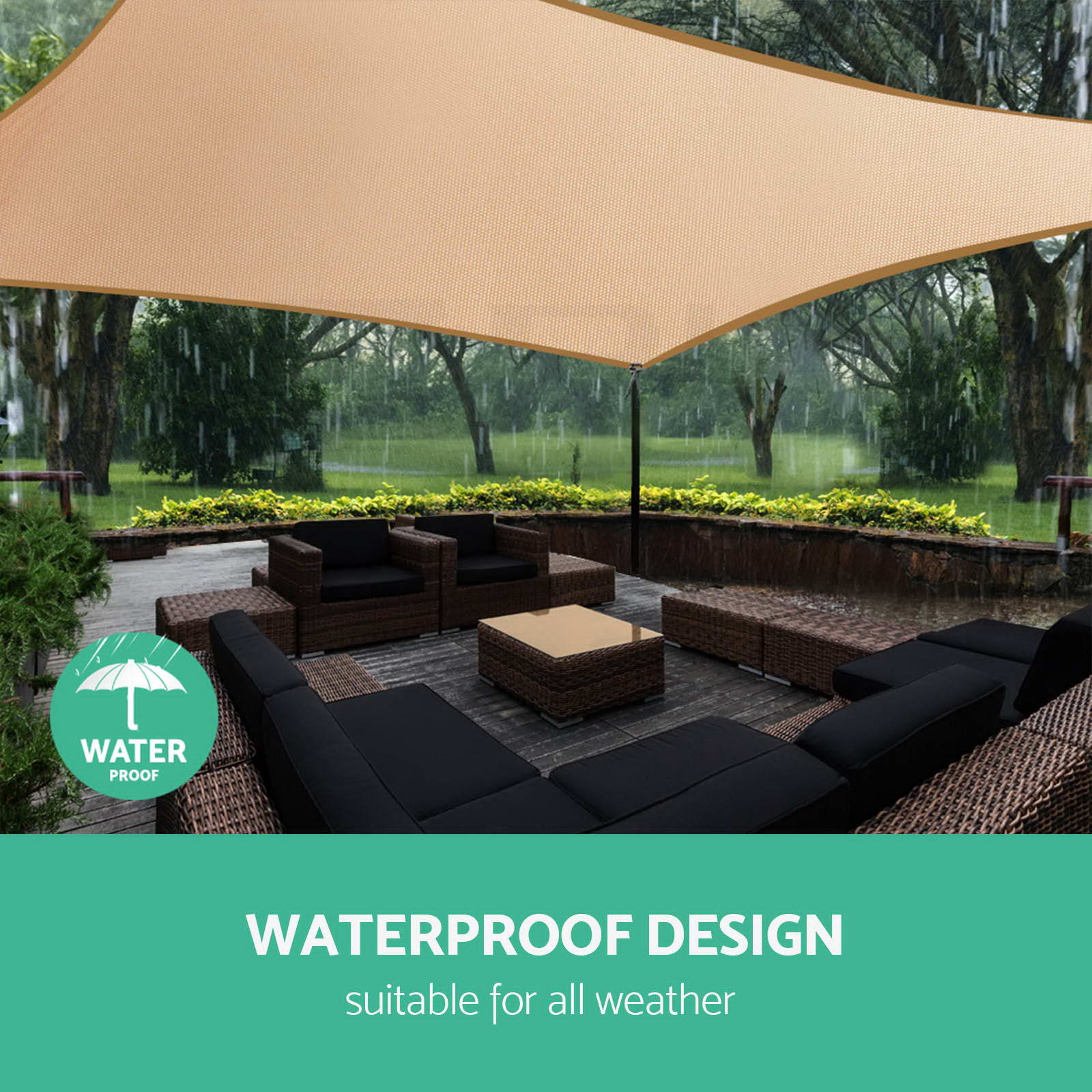 Instahut Waterproof Shade Sail Cloth Shadecloth Rectangle Sand Sun