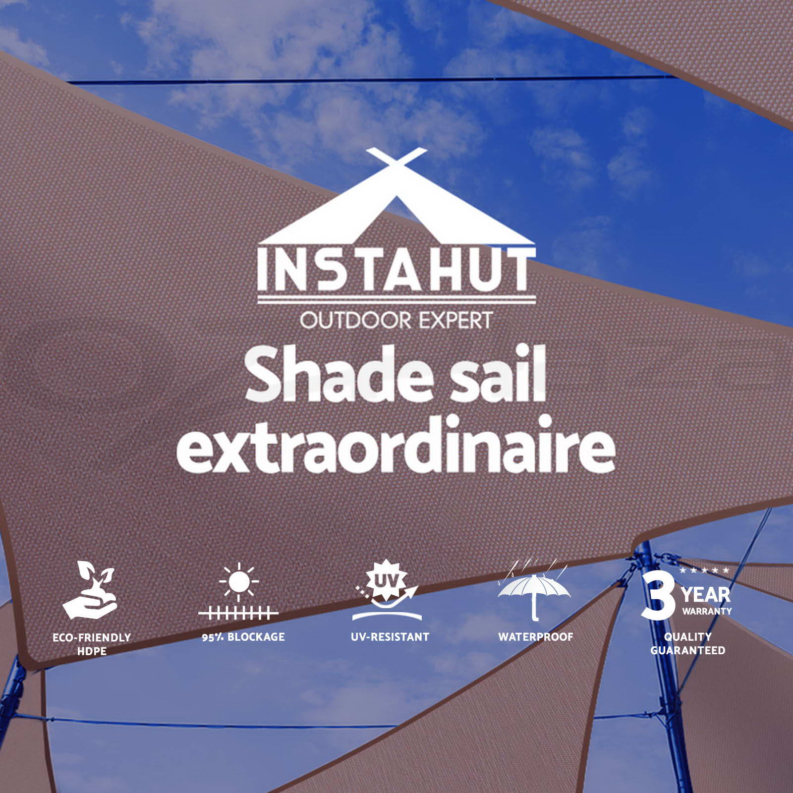 thumbnail 2 - Instahut Waterproof Shade Sail Awning Cloth Triangle Square Sand Sun Canopy