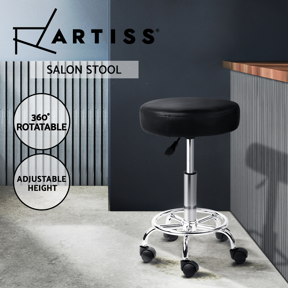 Artiss Round Salon Stool Swivel Barber Hair Dress Chair Hydraulic Lift Leather - Picture 11 of 13