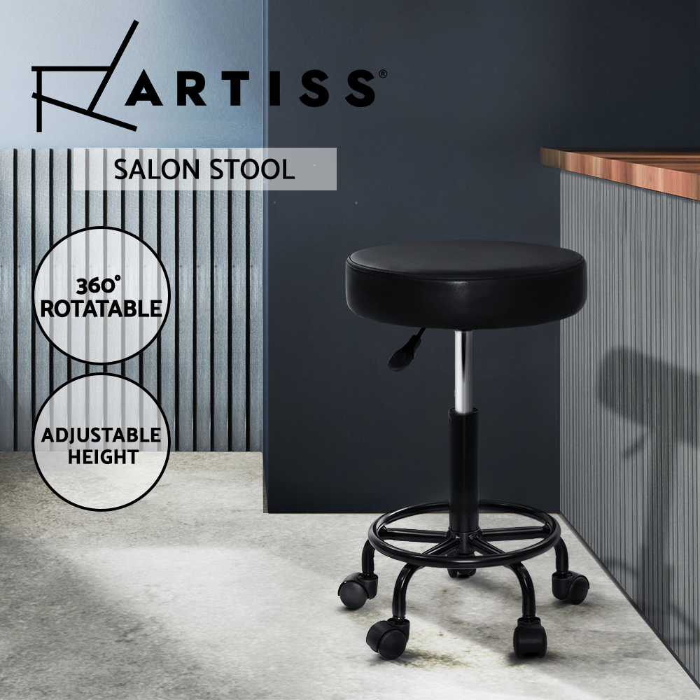 Artiss Round Salon Stool Swivel Barber Hair Dress Chair Hydraulic Lift Leather - Picture 12 of 13