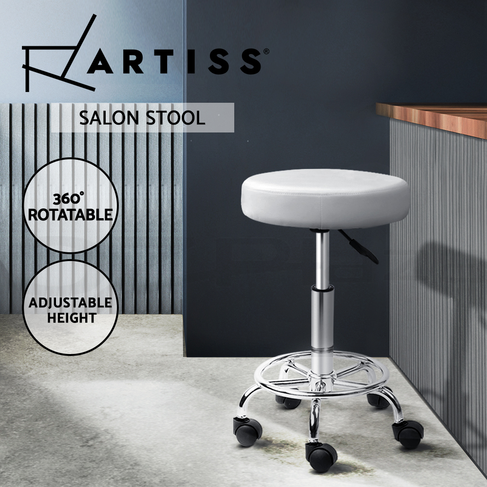Artiss Round Salon Stool Swivel Barber Hair Dress Chair Hydraulic Lift Leather - Picture 13 of 13