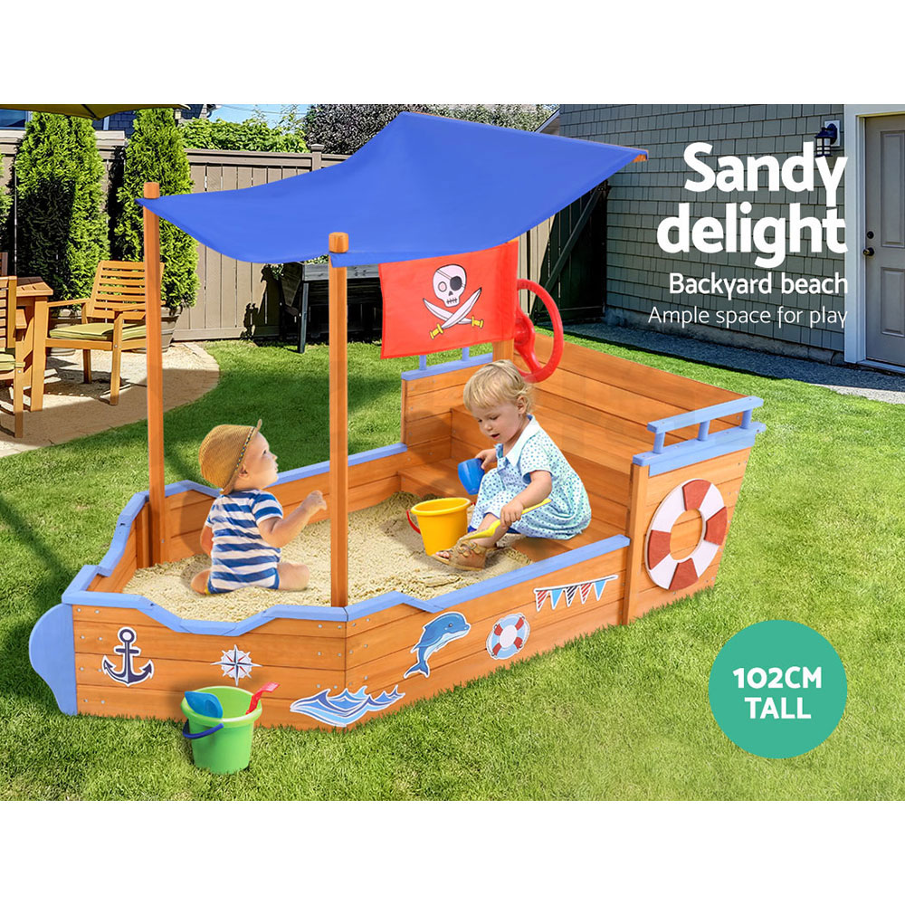 Keezi Kids Sandpit Outdoor Toys Play Set Canopy Beach Sand Pit Toy Box
