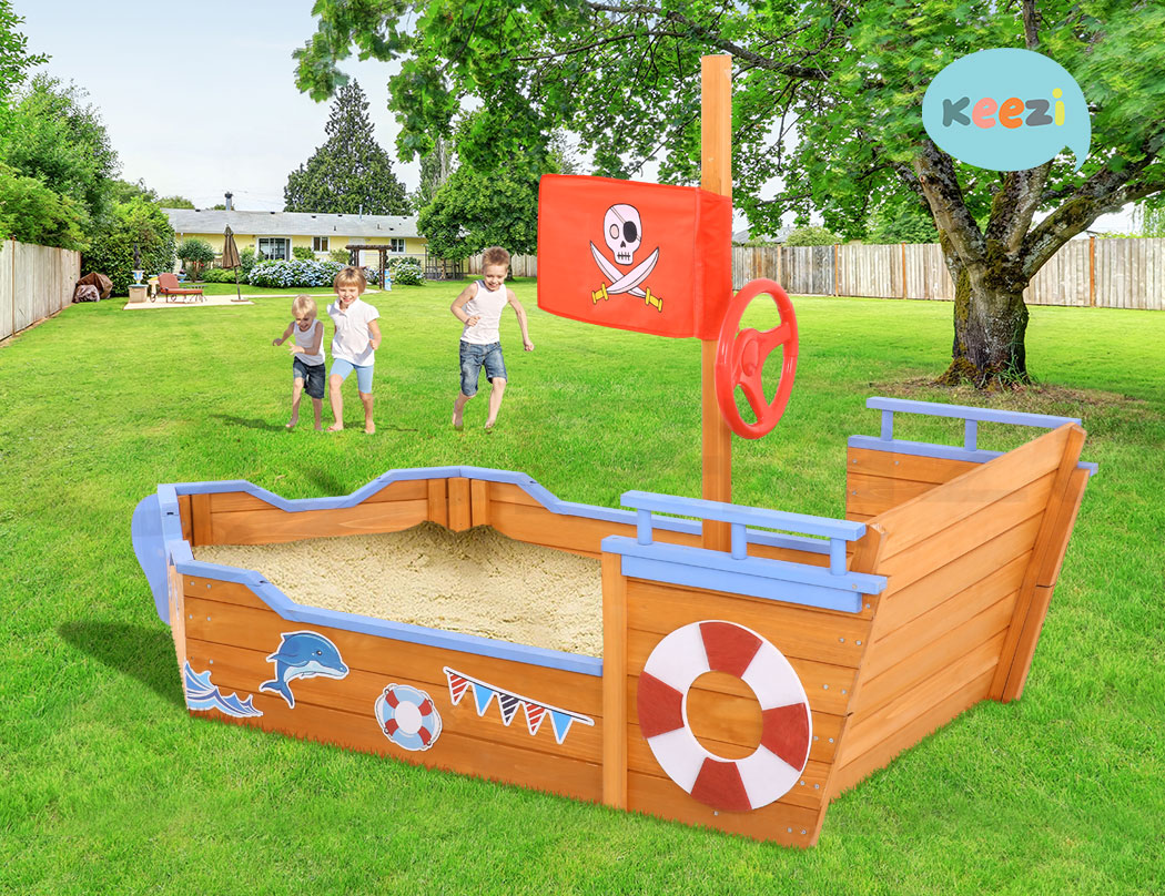 Keezi Kids Boat Sandpit Outdoor Toys Wooden Play Sand Pit Box Children