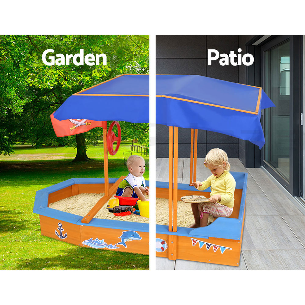 Keezi Kids Sandpit Outdoor Toys Play Set Canopy Beach Sand Pit Toy Box
