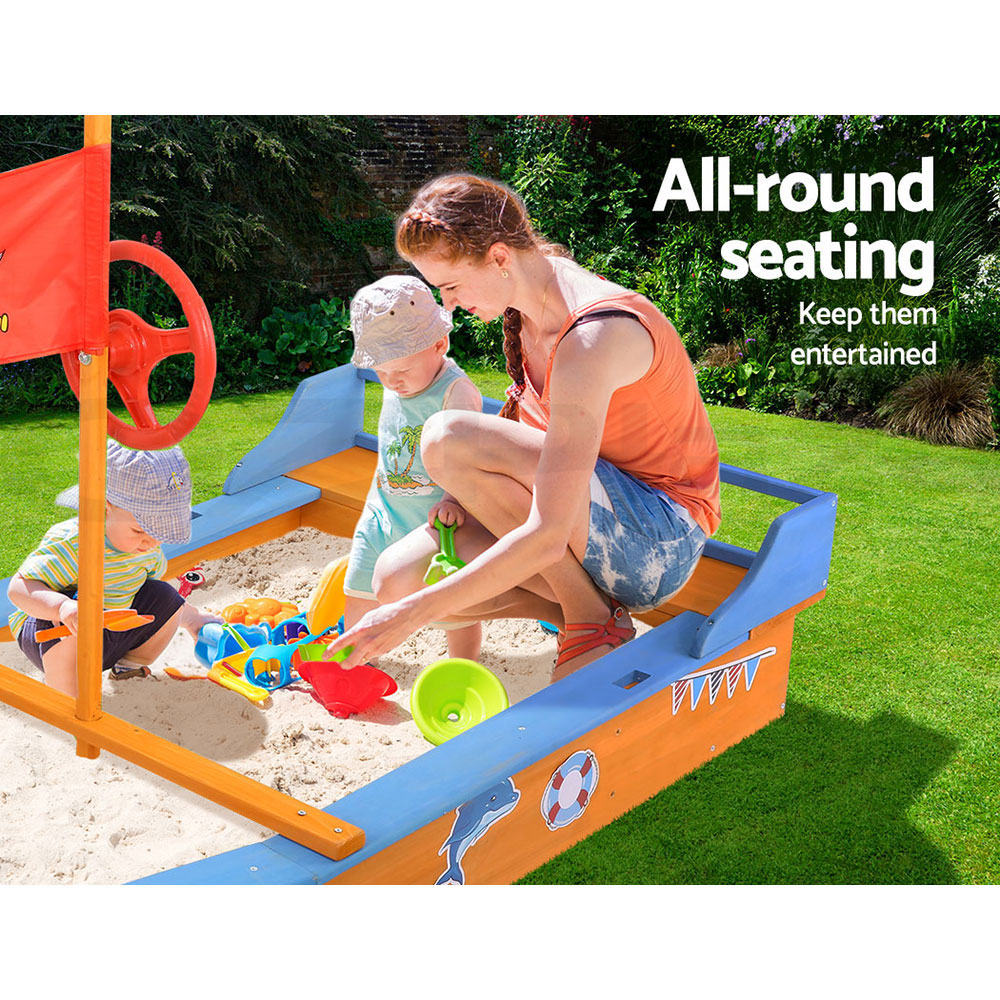 Keezi Kids Sandpit Outdoor Toys Play Set Canopy Beach Sand Pit Toy Box