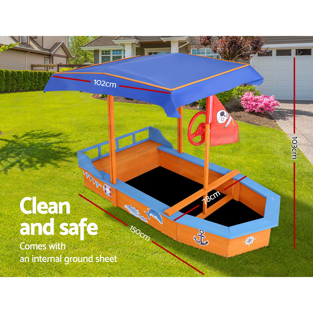 Keezi Kids Sandpit Outdoor Toys Play Set Canopy Beach Sand Pit Toy Box