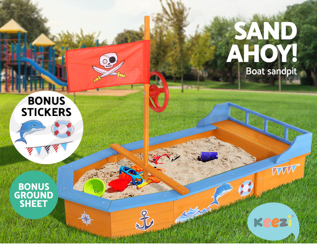 Keezi Kids Boat Sandpit Wooden Outdoor Play Sand Pit Toys Box Children