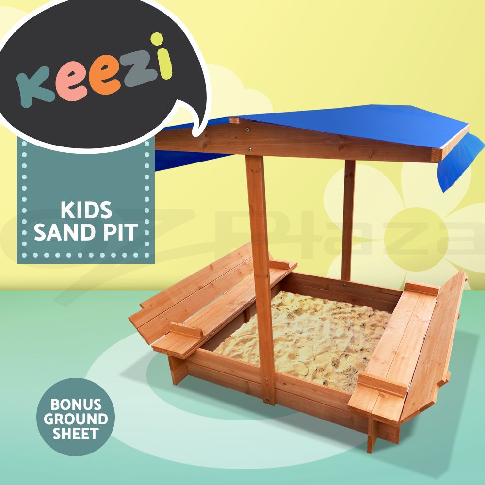 Keezi Kids Sandpit Outdoor Toys Wooden Sand Pit Play Box Canopy Children Toy eBay