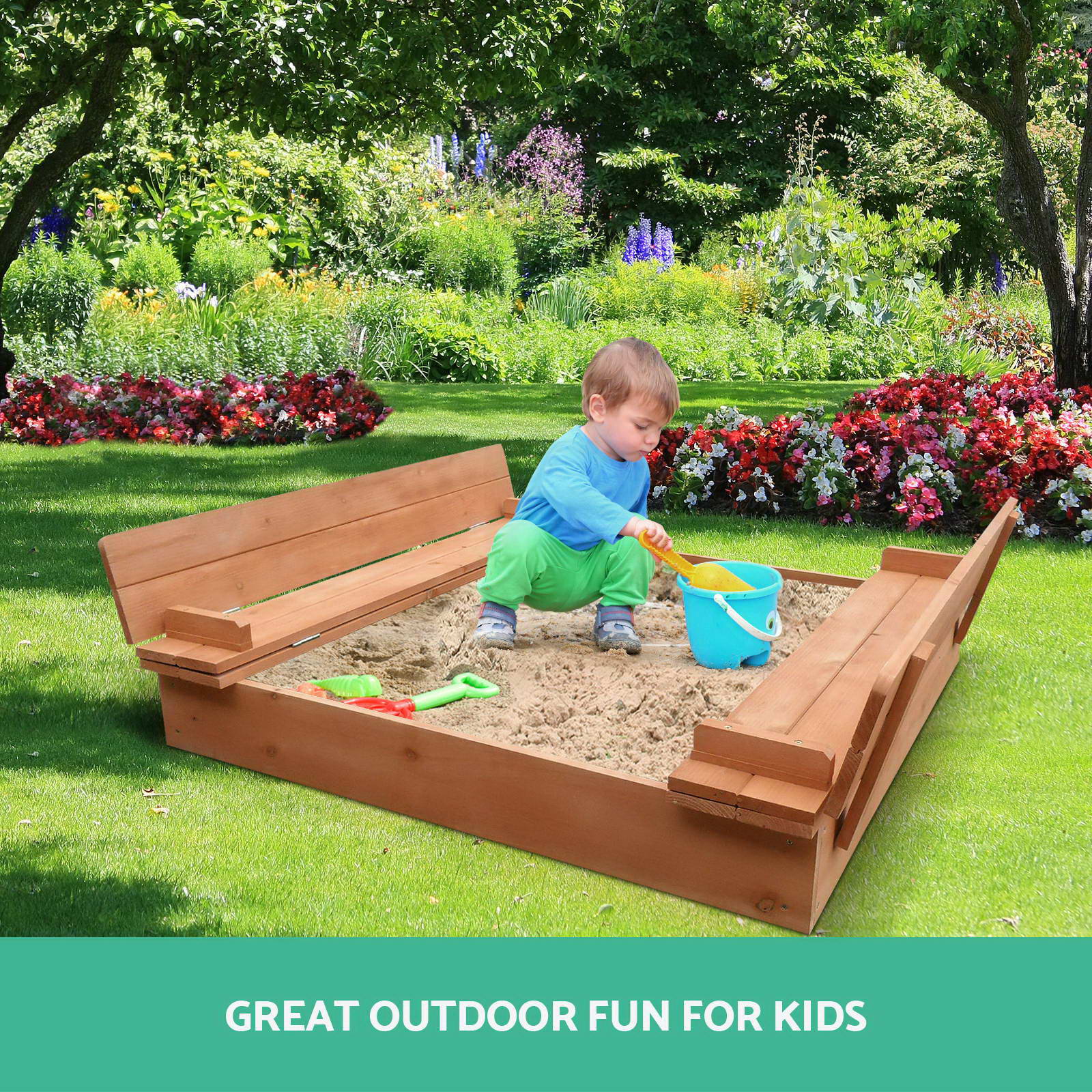 Keezi Kids Sandpit Outdoor Toys Wooden Sand Pit Play Box Canopy