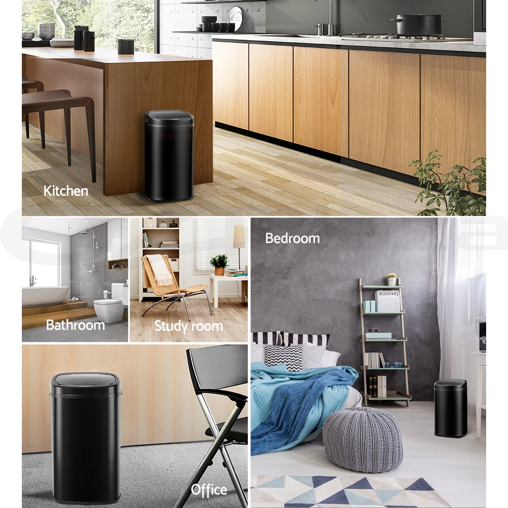 Devanti Sensor Bin Black Motion Rubbish Trash Can Automatic Touch Free Kitchen - Picture 20 of 44