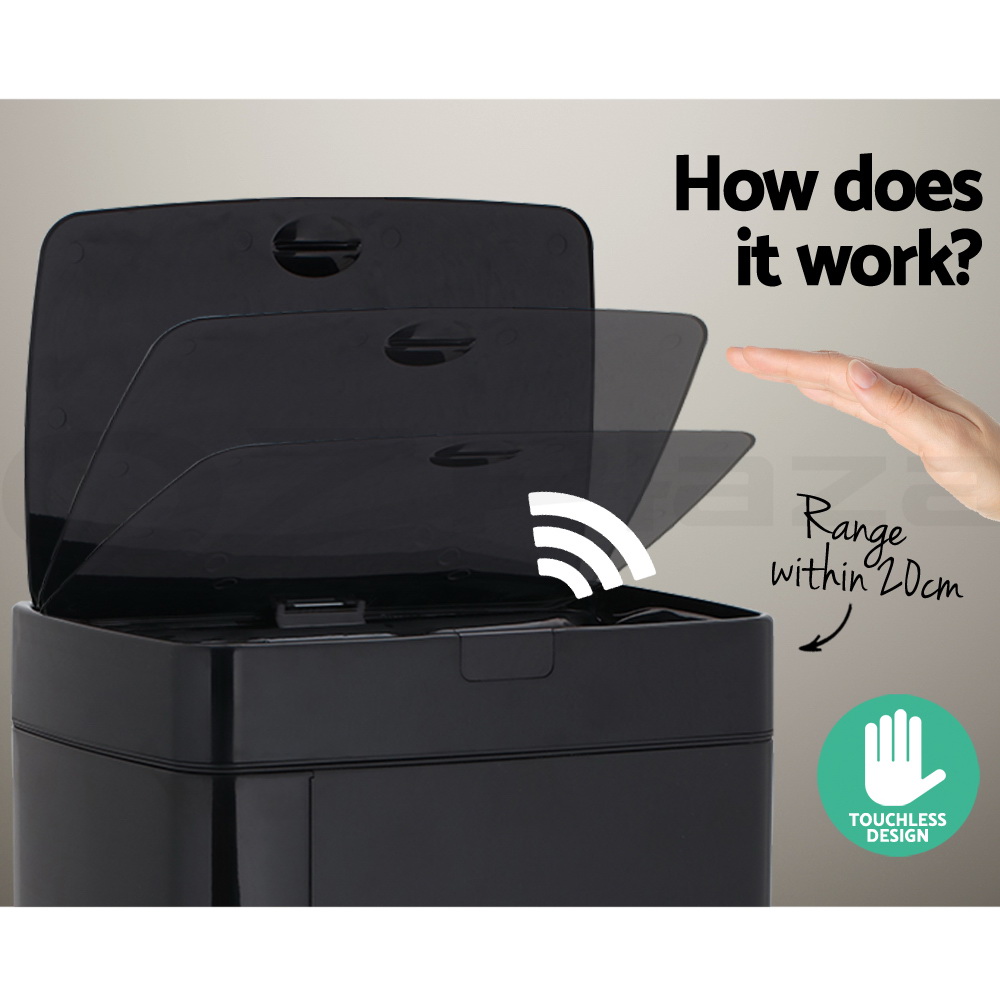Devanti Sensor Bin Black Motion Rubbish Trash Can Automatic Touch Free