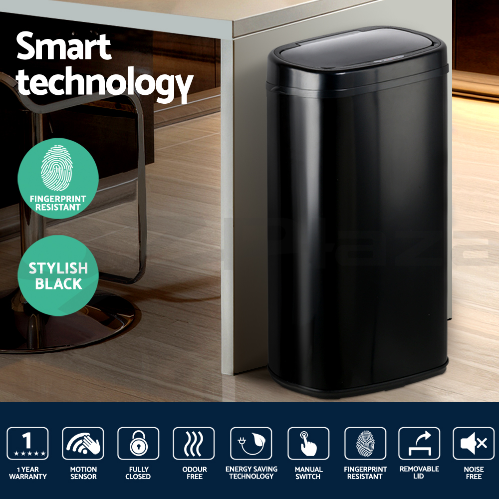 Devanti Sensor Bin Black Motion Rubbish Trash Can Automatic Touch Free