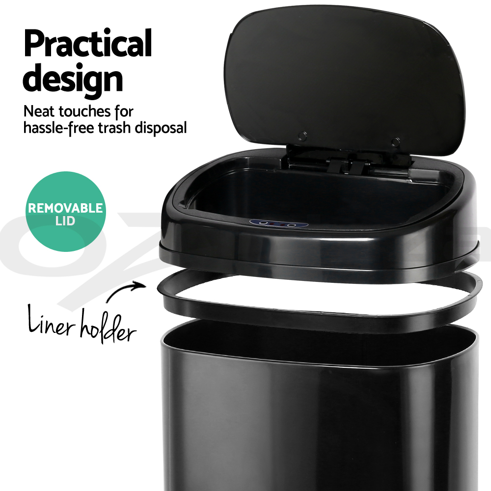 Devanti Sensor Bin Black Motion Rubbish Trash Can Automatic Touch Free