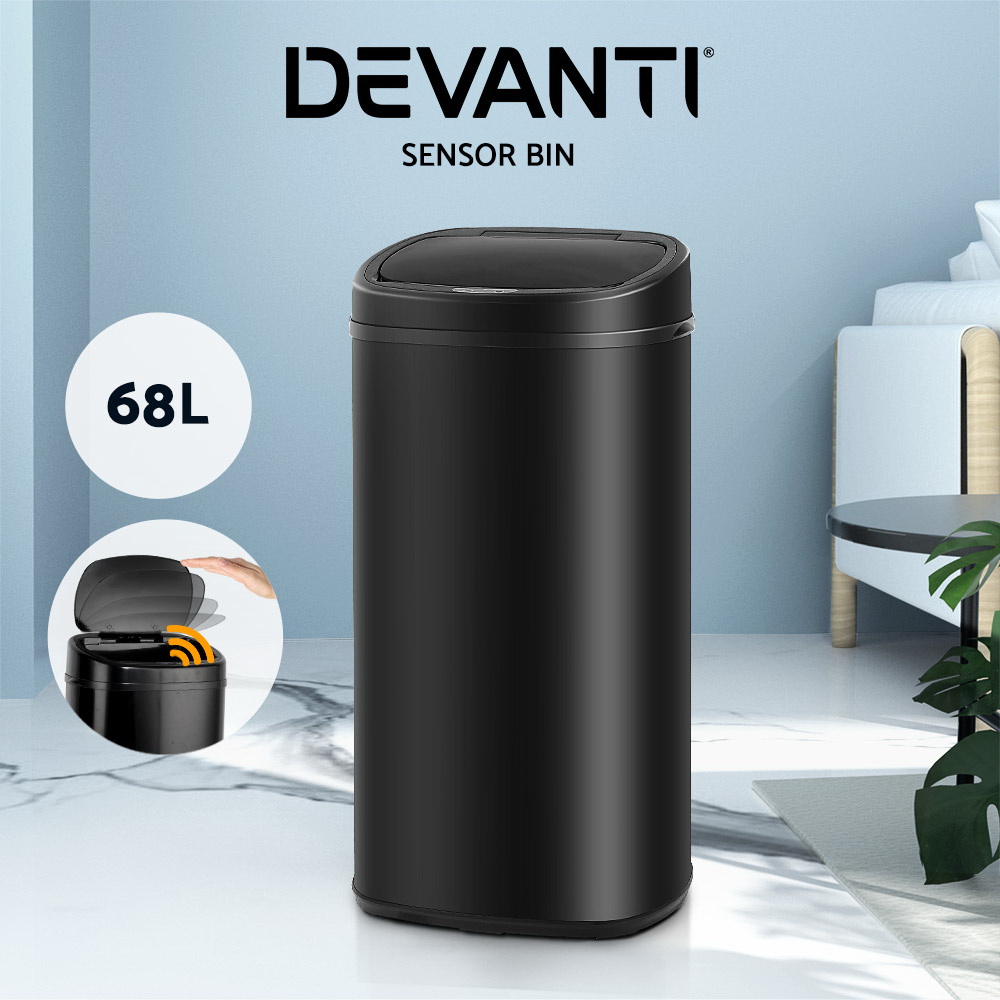 Devanti Sensor Bin Black Motion Rubbish Trash Can Automatic Touch Free Kitchen - Picture 34 of 44