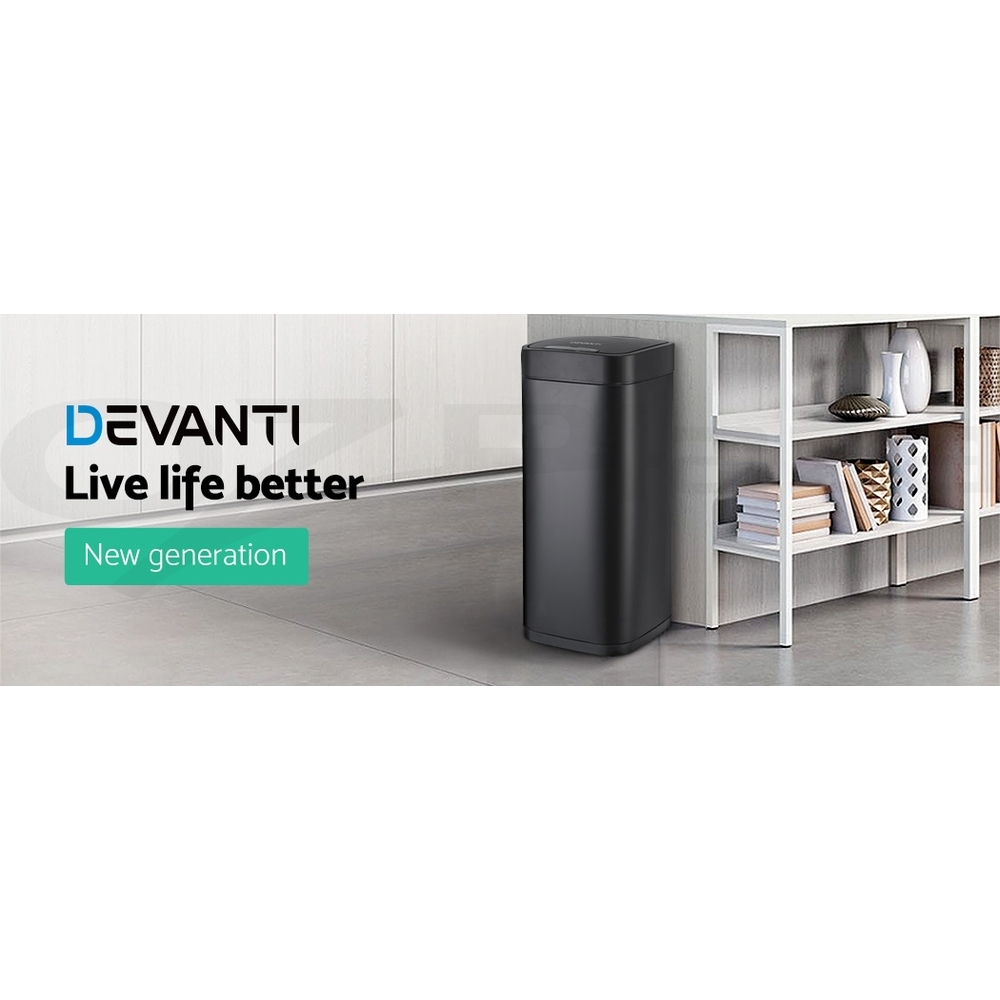 Devanti Sensor Bin Black Motion Rubbish Trash Can Automatic Touch Free