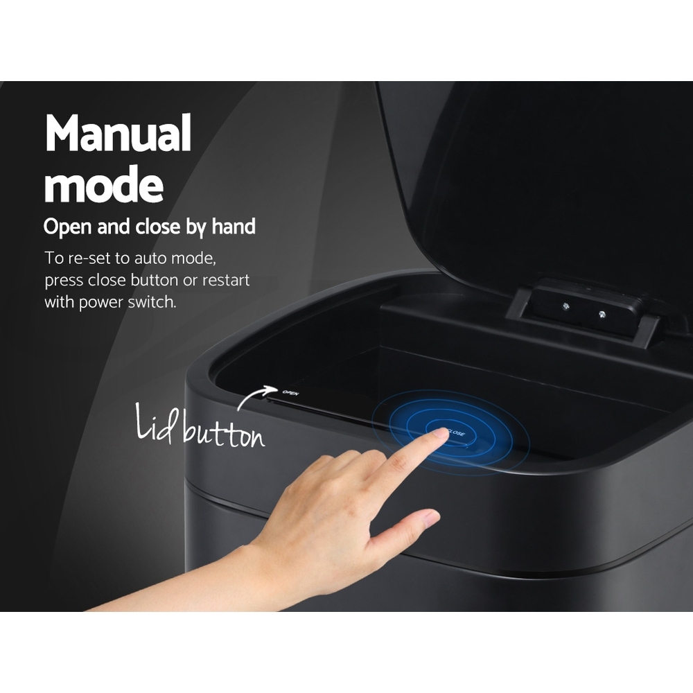 Devanti Sensor Bin Black Motion Rubbish Trash Can Automatic Touch Free
