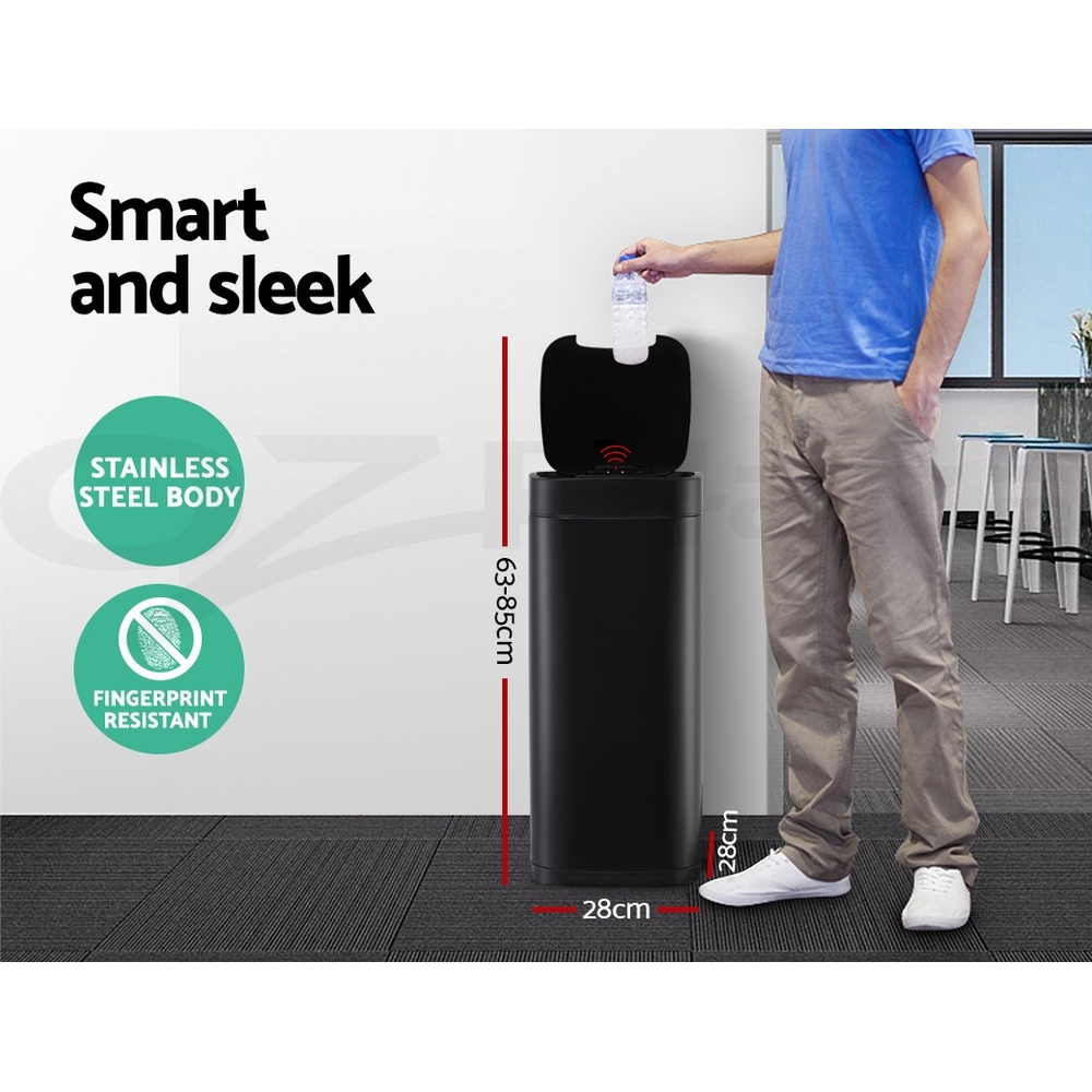 Devanti Sensor Bin Black Motion Rubbish Trash Can Automatic Touch Free